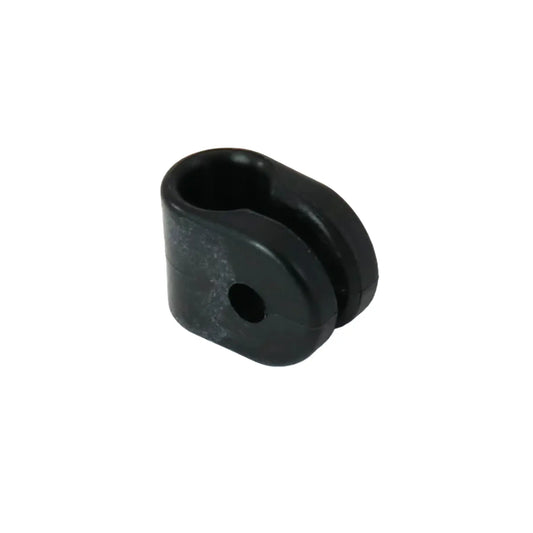 Side view of the Azub Seat Stay Clamp Plastic Each in balck against a white background. 