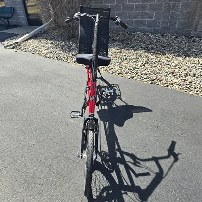 Front view of the Bacchetta Used Bella Red SM-MD Recumbent Bike in an outdoor setting.