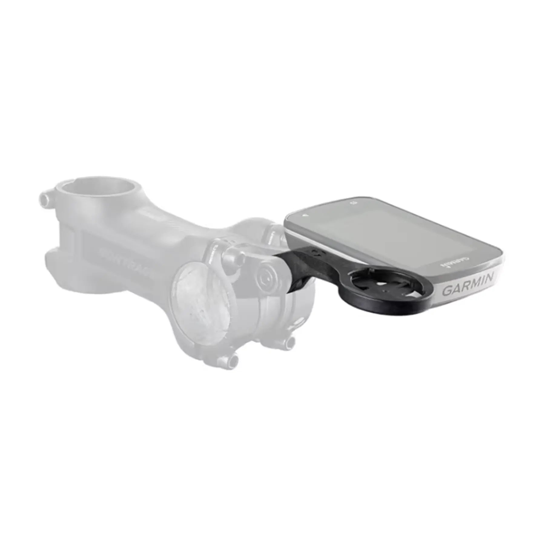 Image of a Bontrager Blendr Garmin High Mount holding a Garmin Computer on a bicycle stem against a white background.
