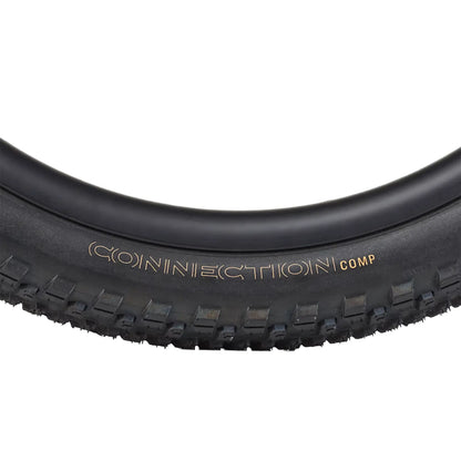 Closeup view of the side profile of the Bontrager Connection Comp Black Tire 20 x 2.0 inch (50-406mm) against a white background.