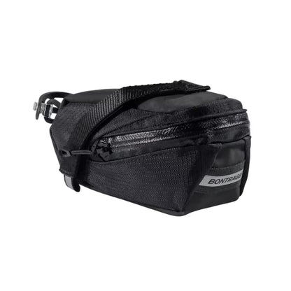 Angled back view of the Bontrager Elite Seat Pack in Black against a white background.