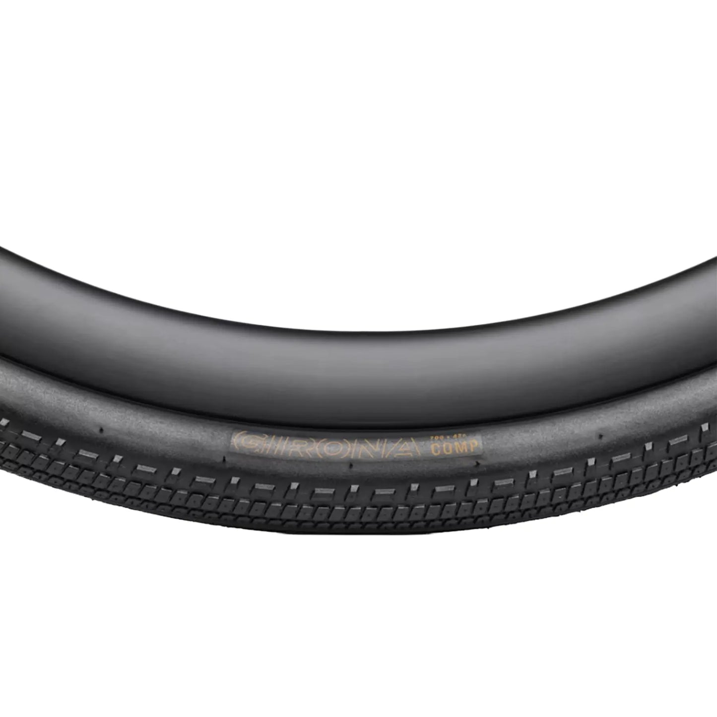 Closeup side profile view of the Bontrager Girona Comp Gravel Tire 700c x 42mm (42-622mm) against a white background.