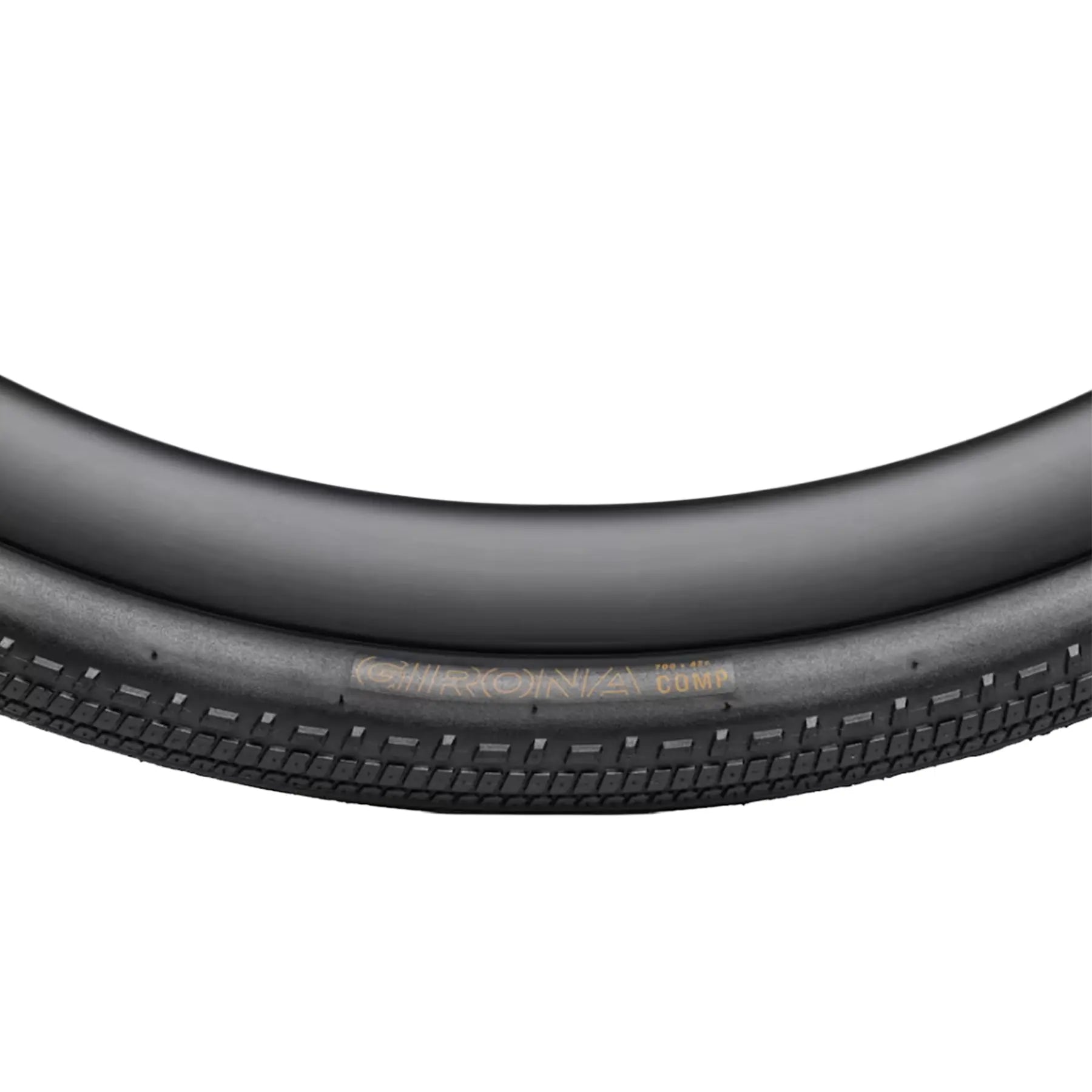 Closeup side profile view of the Bontrager Girona Comp Gravel Tire 700c x 42mm (42-622mm) against a white background.