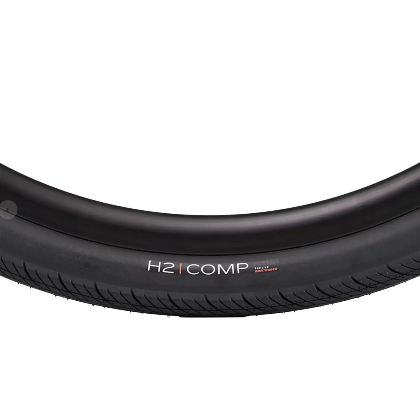 Closeup side profile of the Bontrager H2 Comp Hybrid Tire 26 x 2.0 inch (50-559mm) against a white background.