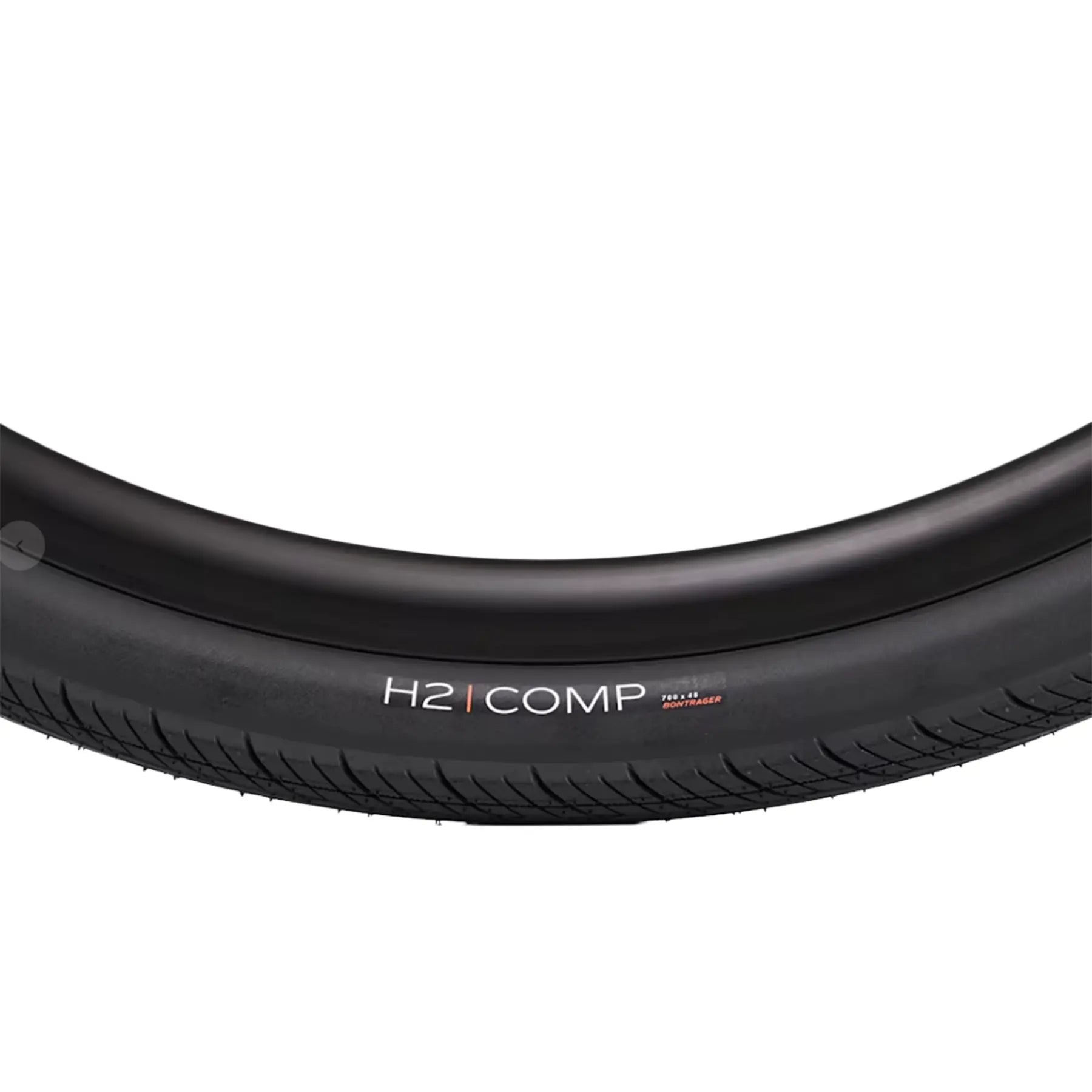 Closeup side profile of the Bontrager H2 Comp Hybrid Tire 26 x 2.0 inch (50-559mm) against a white background.
