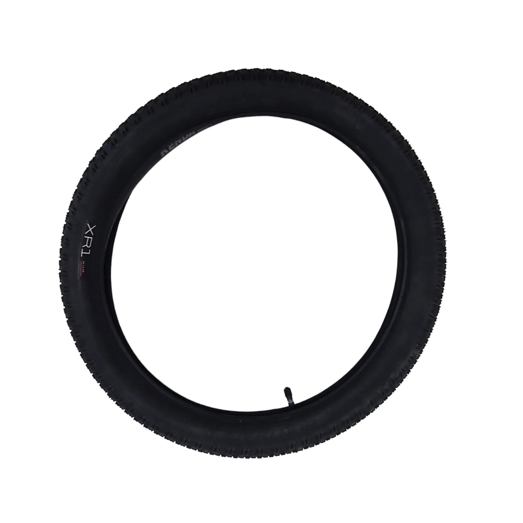 Side view of the Bontrager Take Off XR1 Tire with Schrader Tube 20 x 2.25 inch (57-406mm) inserted in the tire against a white background.