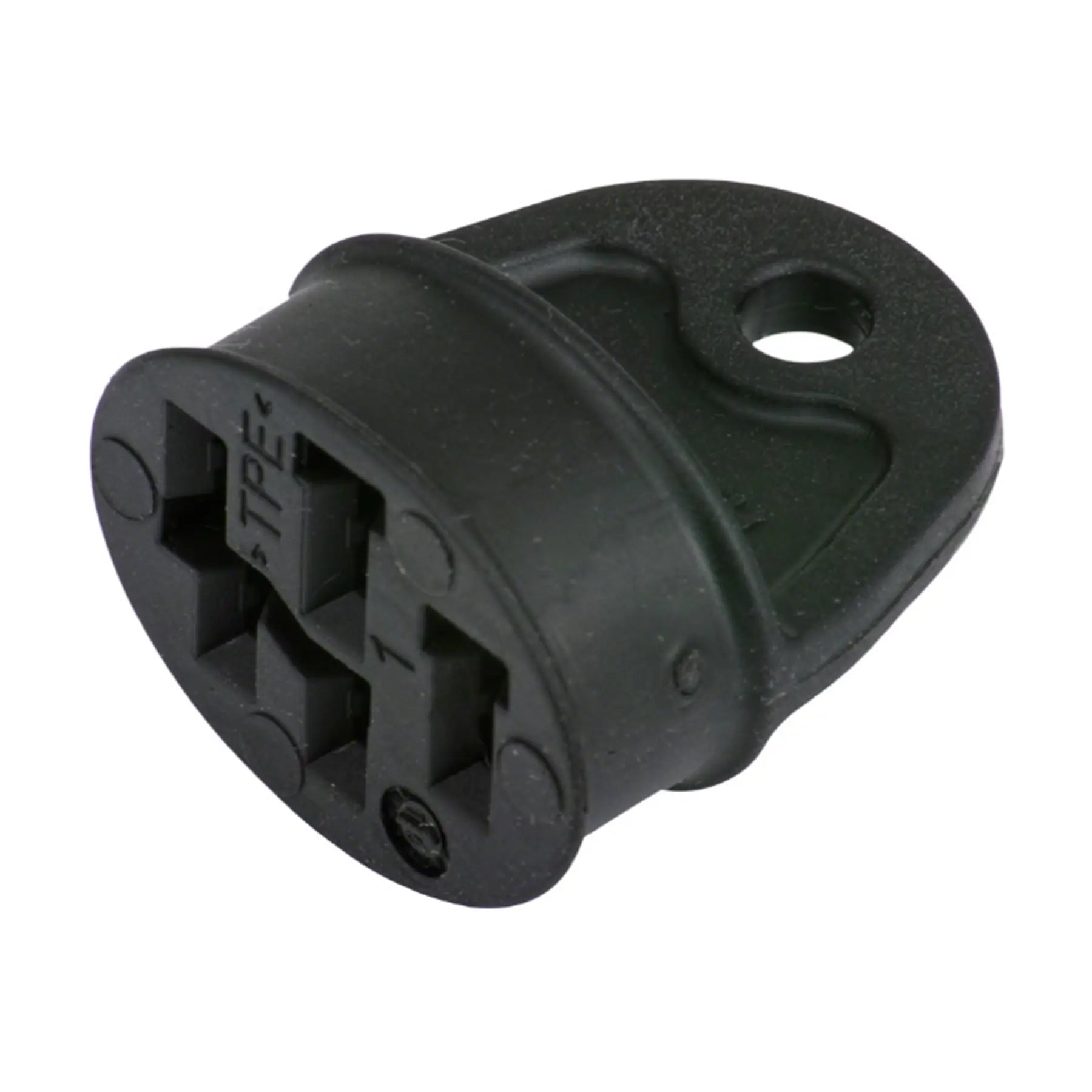 Side view of the Bosch Battery Contact Pin Cover for e-Bike System 2 in black against a white background.