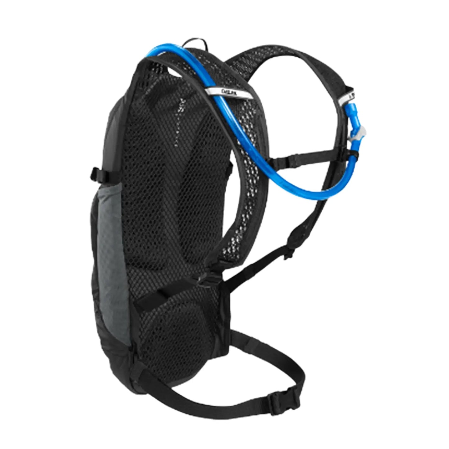 Angled back view of the Camelbak Lobo 9 Hydration Pack 70oz in black against a white background.