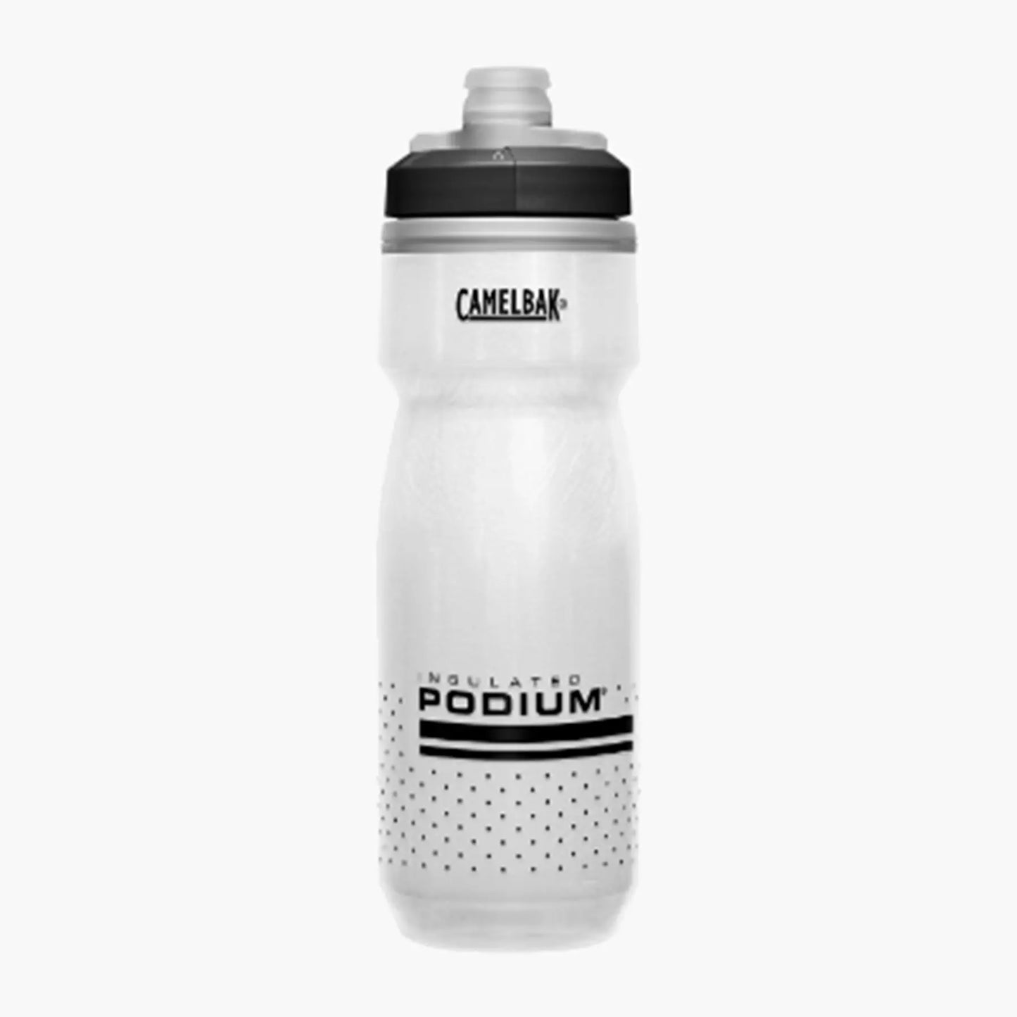 White-black CamelBak Podium Bike water bottle against a white background.