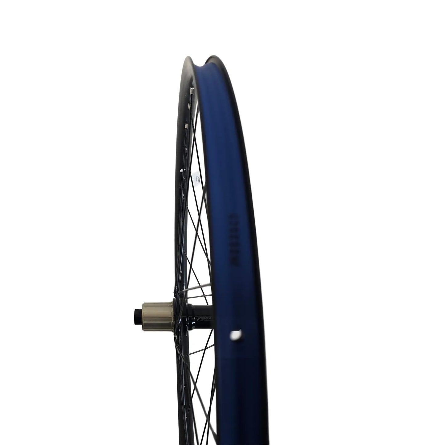 Rim profile of the Catrike 26 Inch Thru-Axle Rear Wheel with blue Rim Tape against a white background.