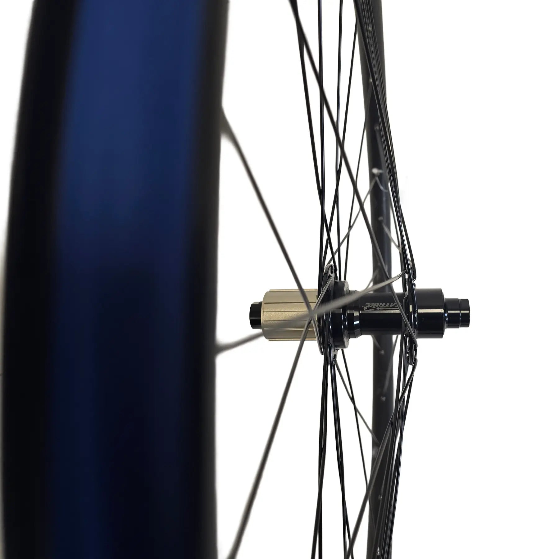 Rim profile of the Catrike 26 Inch Thru-Axle Rear Wheel with blue Rim Tape against a white background.