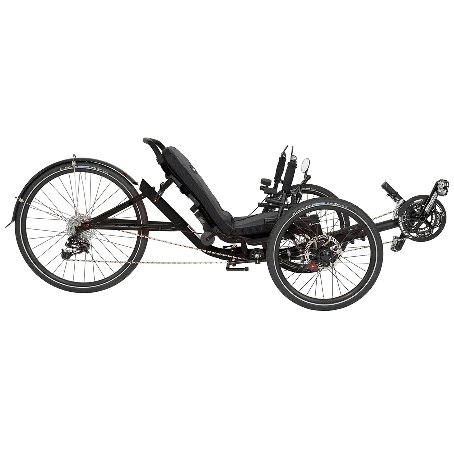Liquid Black Catrike 5.5.9. Recumbent Trike against a white background.