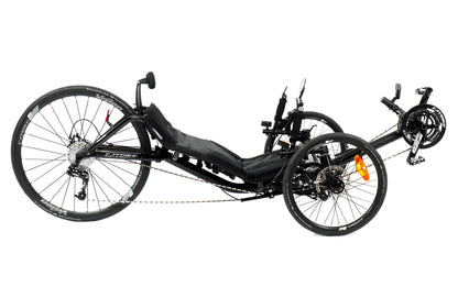 Side view of the Catike 700 Recumbent Trike in Liquid Black against a white background.