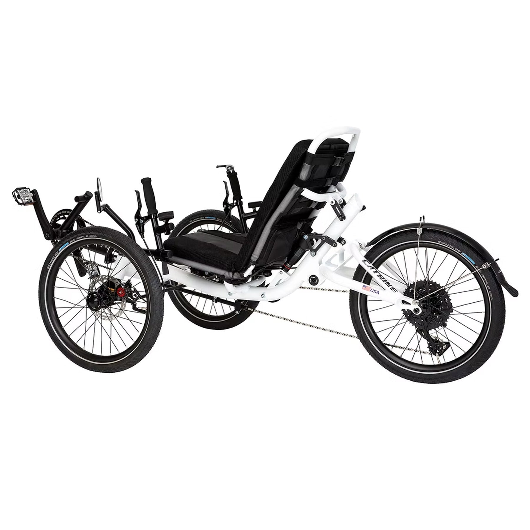 Angled non-drive side view of the Catrike All Road in Star White.