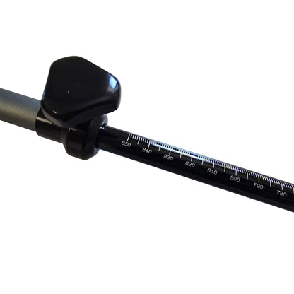 Closeup image of the adjustment knob and the black and white measuring device on the Catrike Calibro Tool against a white background.