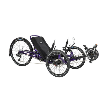 Front angled view of the Catrike Dumont Recumbent Trike in Candy Purple against a white background.