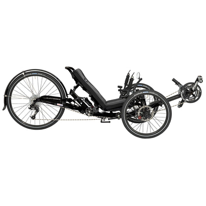 Side view of the Catrike Dumont Recumbent Trike in Liquid Black against a white background.