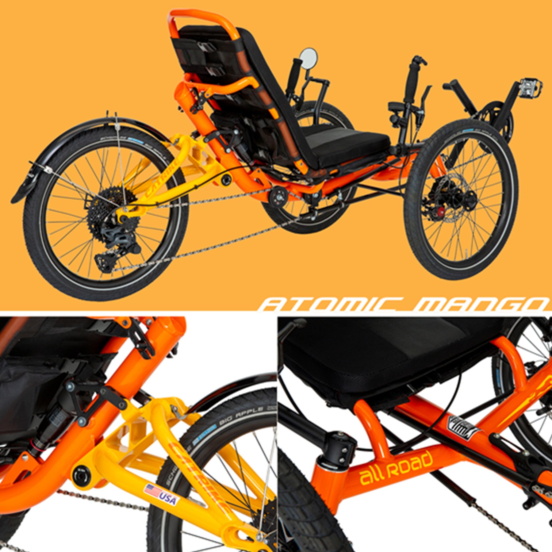 Catrike All Road Limited Edition in Atomic Mango collage.