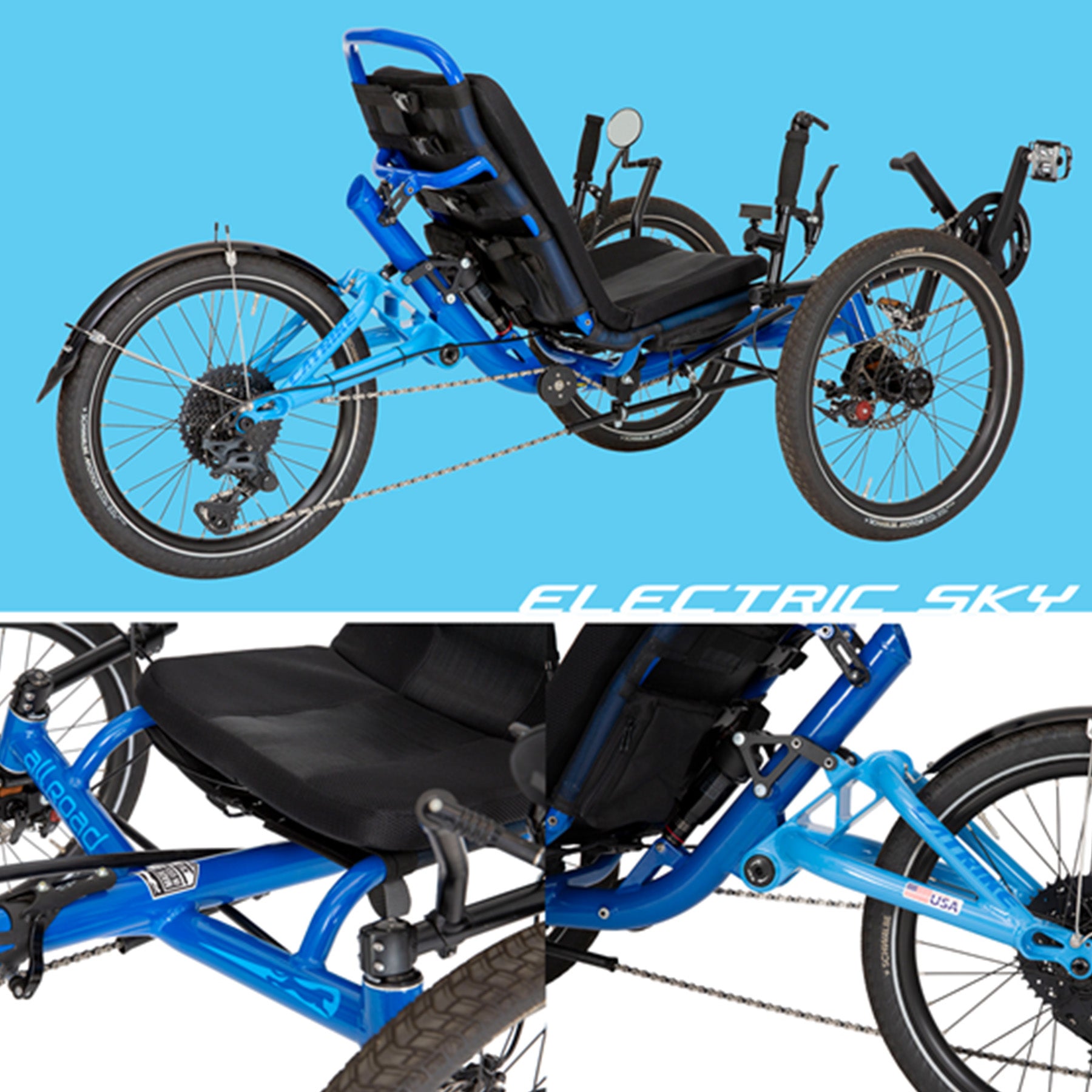 Catrike All Road Limited Edition in Electric Sky collage.