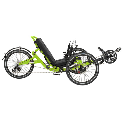 Side view of the Catrike Trail Recumbent trike in Eon Green.