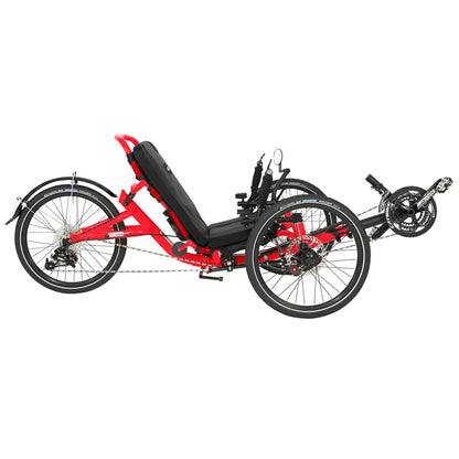 Side view of the Catrike Trail Recumbent trike in Lava Red.