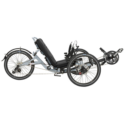 Side view of the Catrike Trail Recumbent trike in Moon Rock Silver.