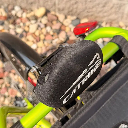 Closeup view of some wear on the neckrest on the Catrike Used Pocket Eon Green Recumbent Trike in an outdoor setting.