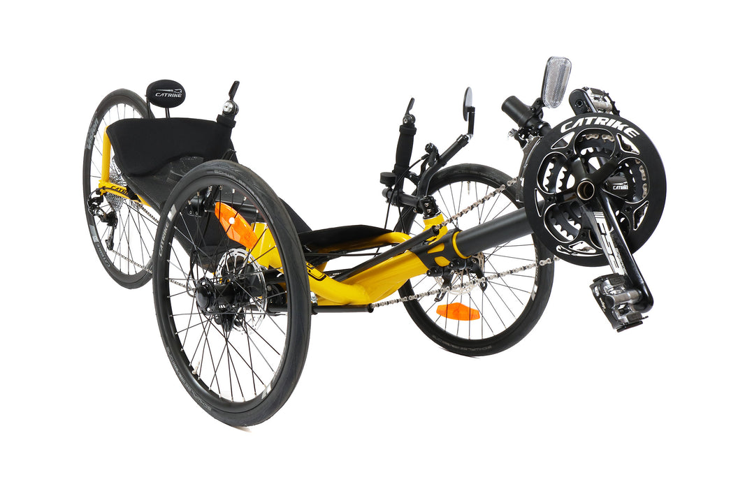 Catrike 700 recumbent trike in Firefly yellow front angle
