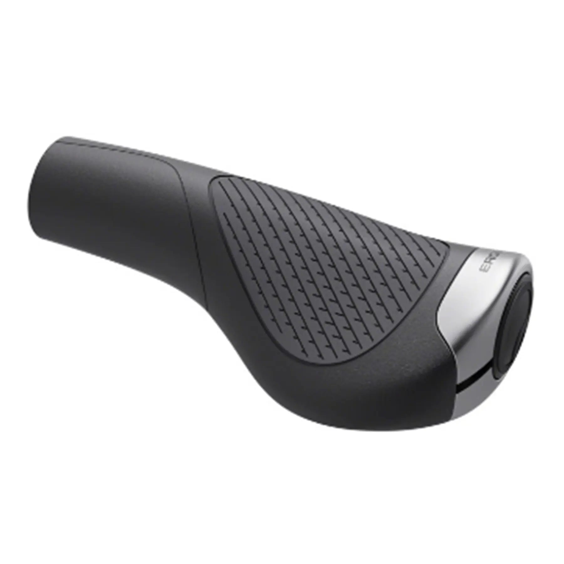 Angled top view of the Ergon GP1 Evo Black Large Grips against a white background.