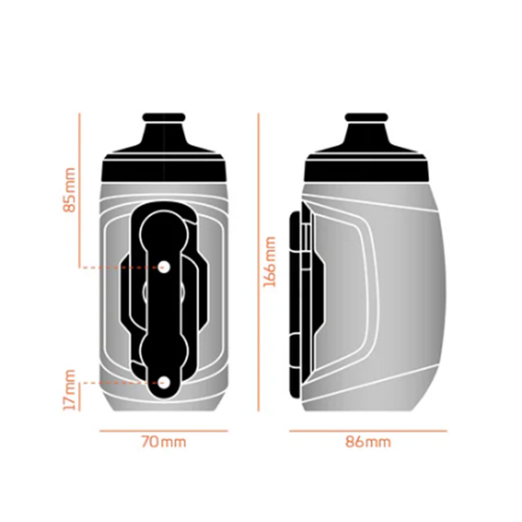 Dimensions of the Fidlock Twist 450 Lightning Bolt Bottle labeled against a white background.