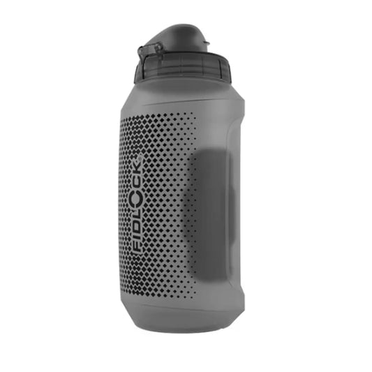 Front view of the Fidlock TWIST 750 Compact Single Bottle in Smoke with the Fidlock logo and a black diamond design against a white background.