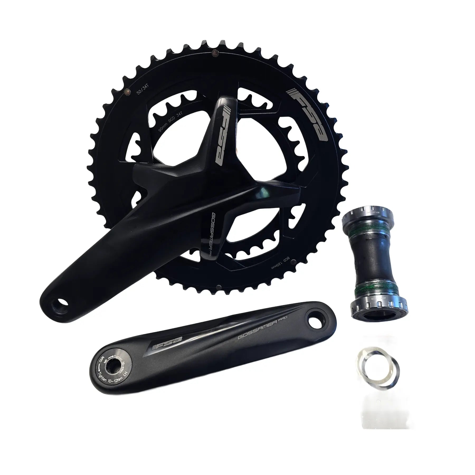 Side view of the Full Speed Ahead Gossamer Pro 34-50t Crankset with 165mm Crankarms and External Bottom Bracket against a white background.