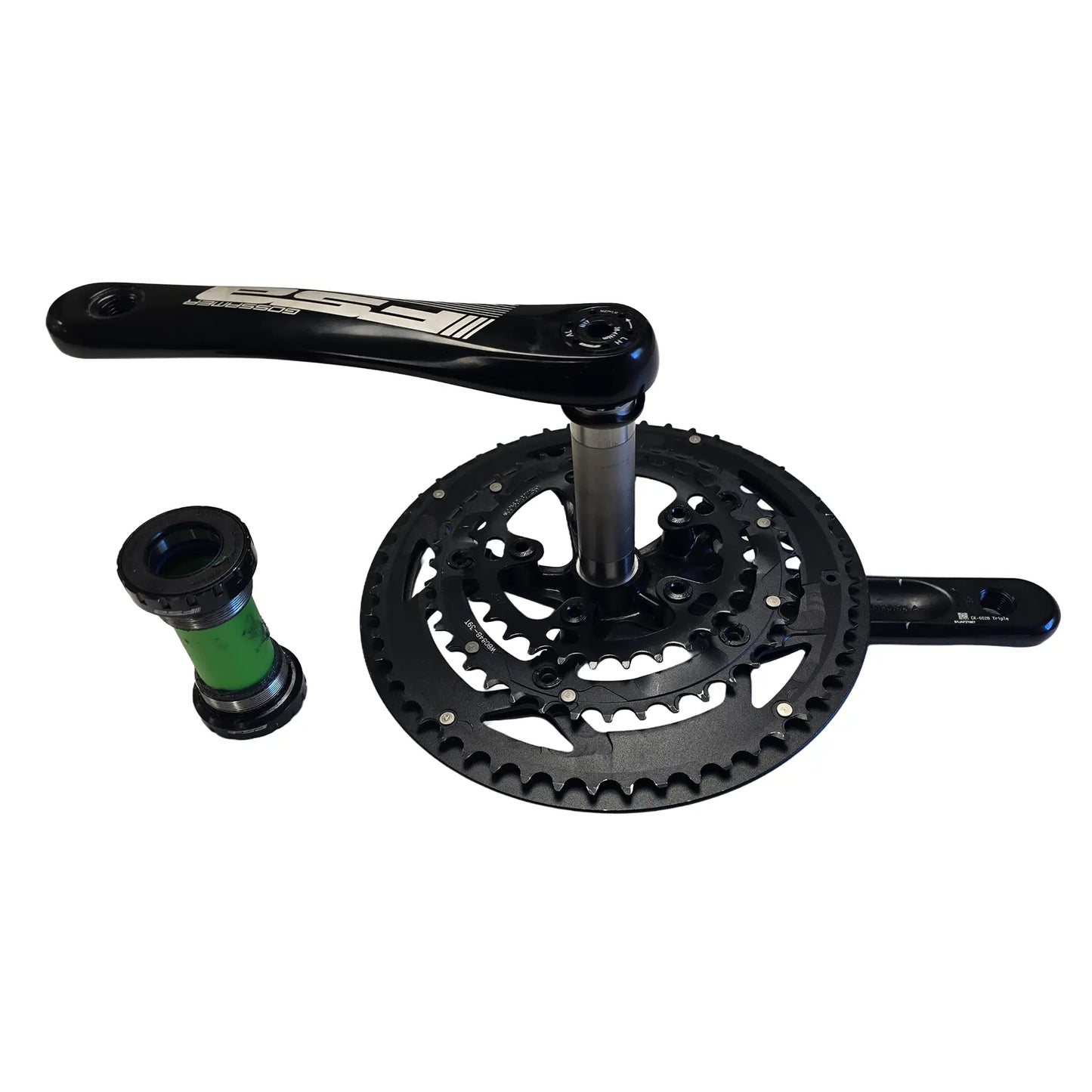 Angled view of the Full Speed Ahead Take Off Gossamer 30-39-52t Crankset with 165mm Crankarms and External Bottom Bracket against a white background.