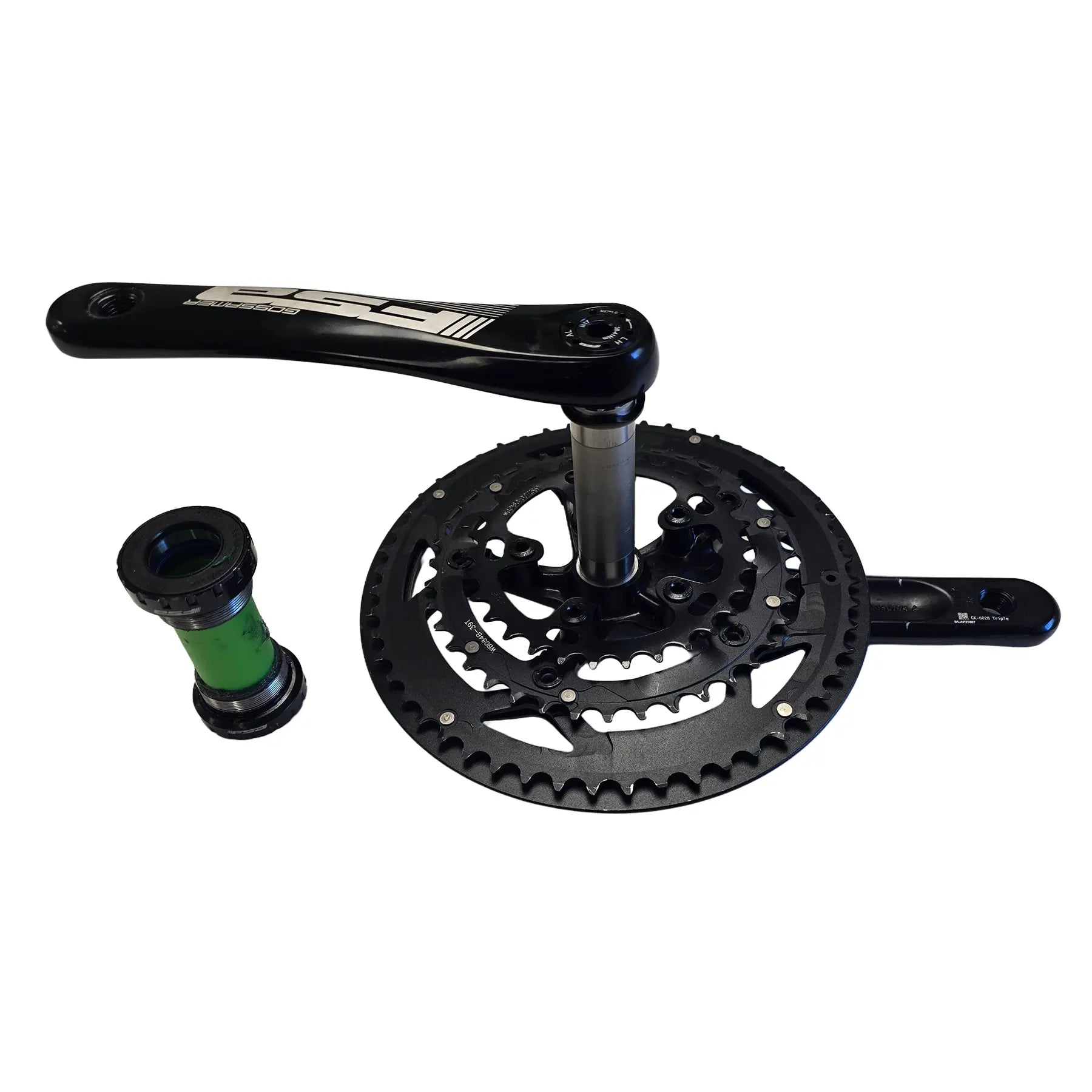 Angled view of the Full Speed Ahead Take Off Gossamer 30-39-52t Crankset with 165mm Crankarms and External Bottom Bracket against a white background.