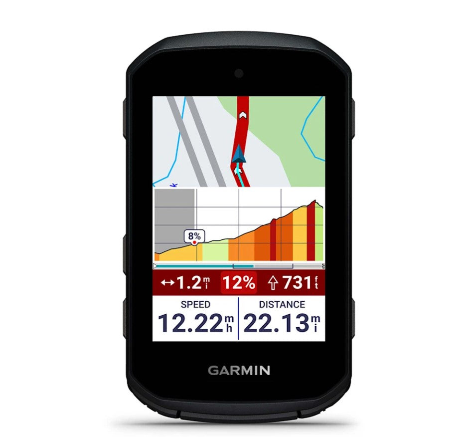 Garmin Edge 550 GPS device with map and statistics on a white background