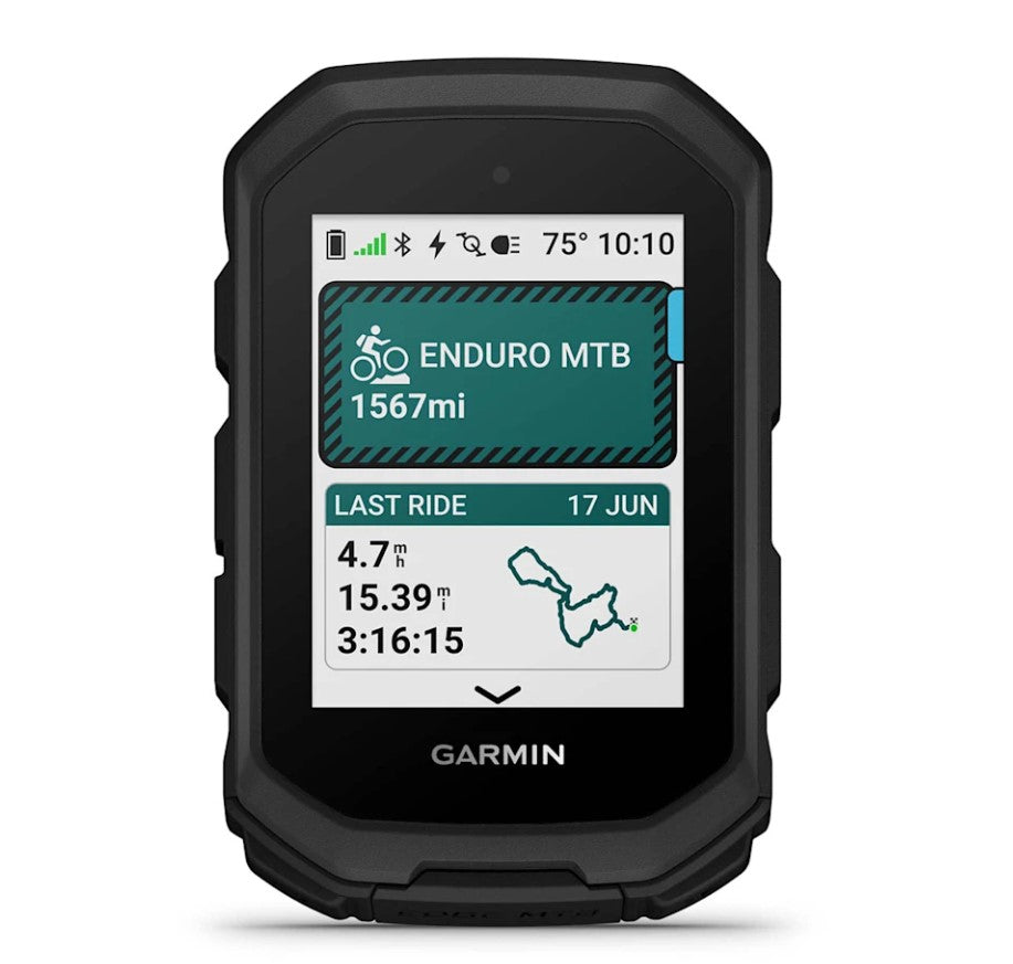 Black Garmin Edge MTB computer on white background.