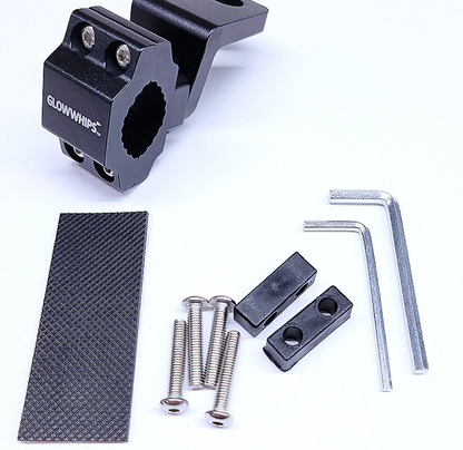 View of the Glowwhips 360 Degree Adjustable Bar Mount, showing included parts, on a white background.