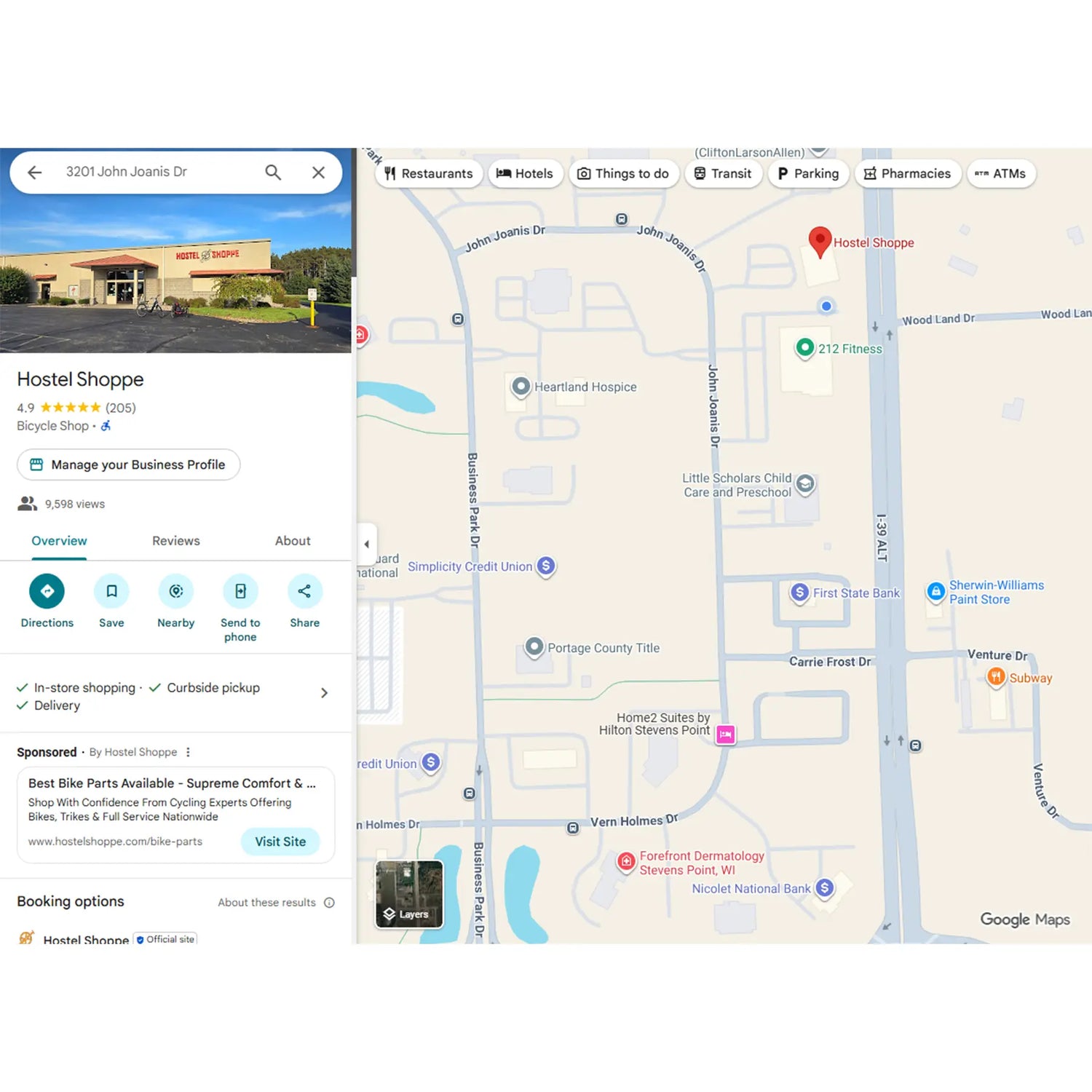 Screenshot of the Hostel Shoppe on Google Maps.