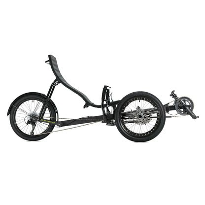 Side view of the Greenspeed Magnum XL Recumbent Trike in Smoke against a white background.