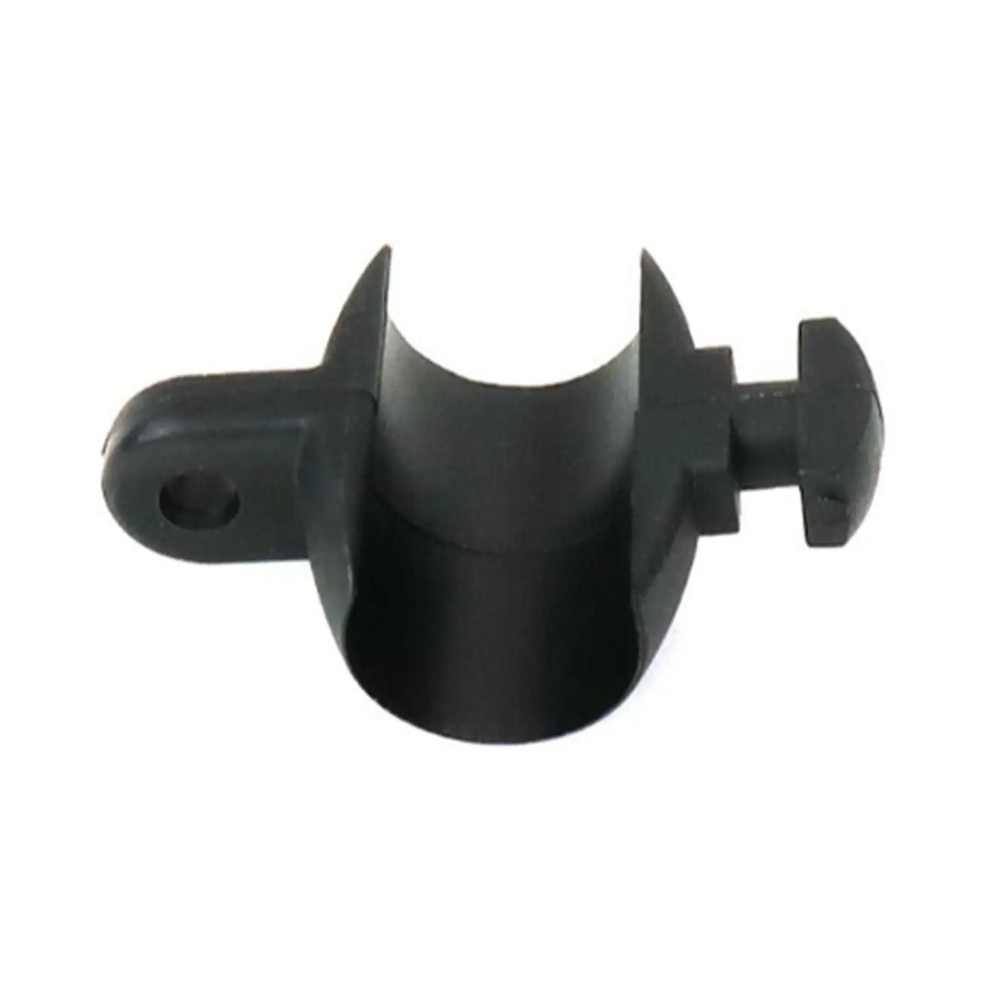 End view of the black Hase Chain Tube Plastic Bracket Half Tube against a white background.