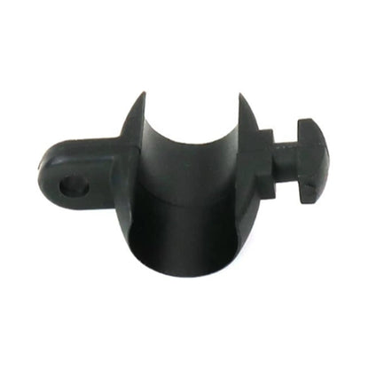 End view of the black Hase Chain Tube Plastic Bracket Half Tube against a white background.