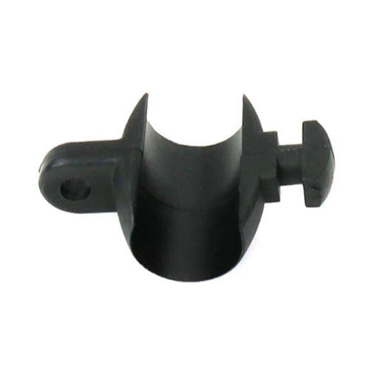 End view of the black Hase Chain Tube Plastic Bracket Half Tube against a white background.