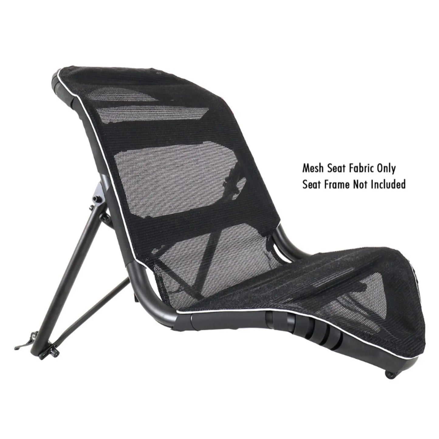 Angled view of the black Hase Trigo Replacement Seat Mesh on a seat frame (not included) against a white background.
