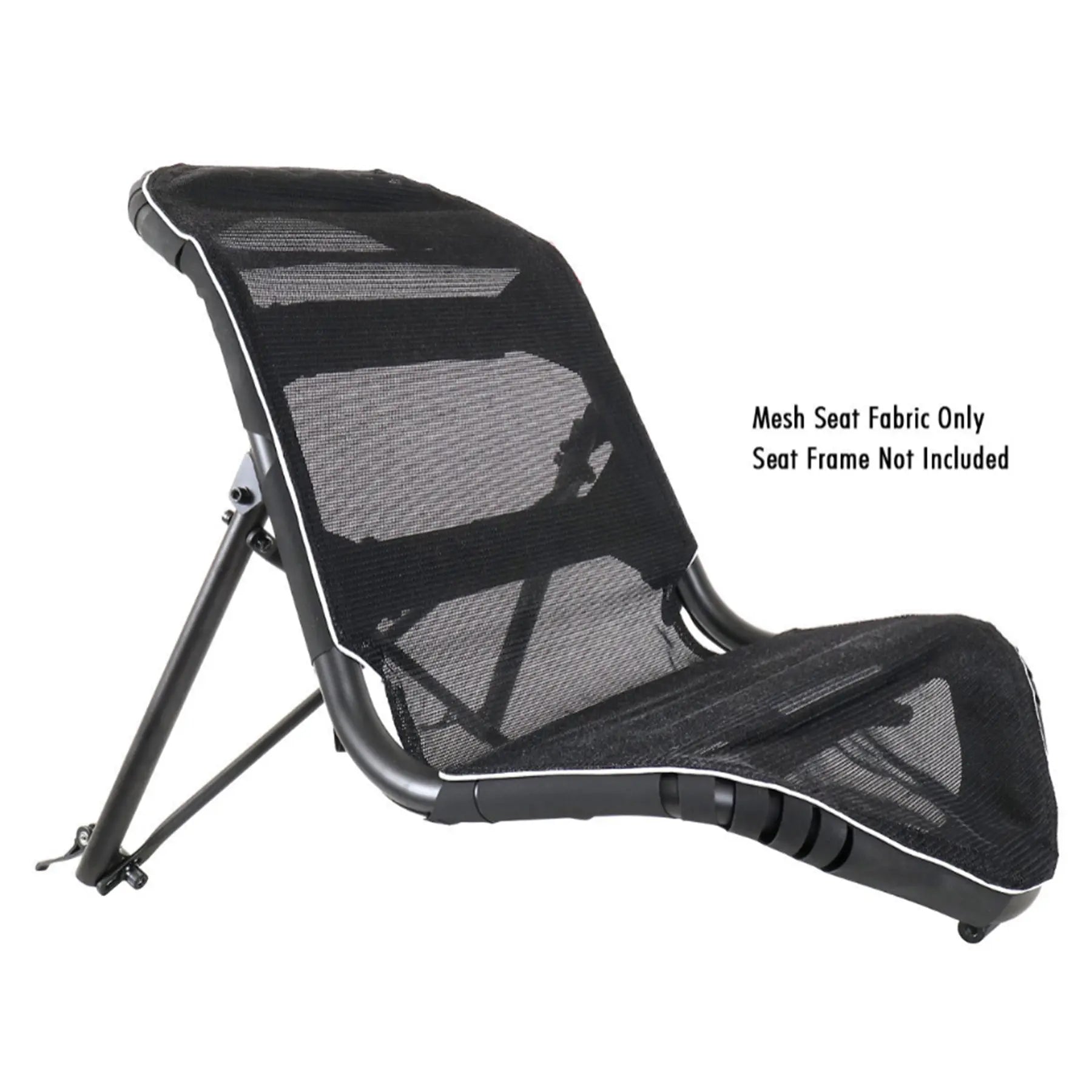 Angled view of the black Hase Trigo Replacement Seat Mesh on a seat frame (not included) against a white background.