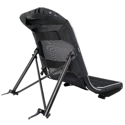 Back view of the black Hase Trigo Replacement Seat Mesh on a seat frame (not included) against a white background.