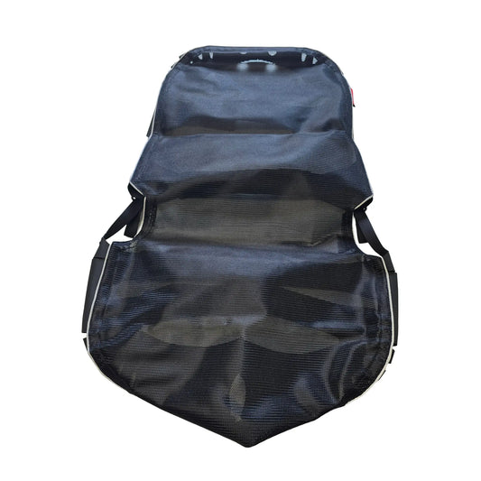 Front view of the black Hase Trigo Replacement Seat Mesh against a white background.