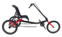 Hase Demo Trigo UP Red Recumbent Trike, Studio Side View