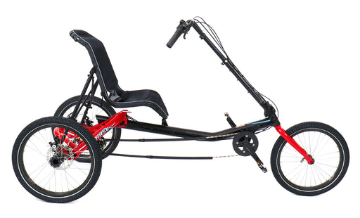 Hase Demo Trigo UP Red Recumbent Trike, Studio Side View