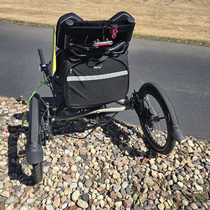 Rear view of the Hase Used 2022 Kettwiesel Evo Steps 6100 with 630wh Battery and 2A Charger Recumbent Trike in an outdoor setting.