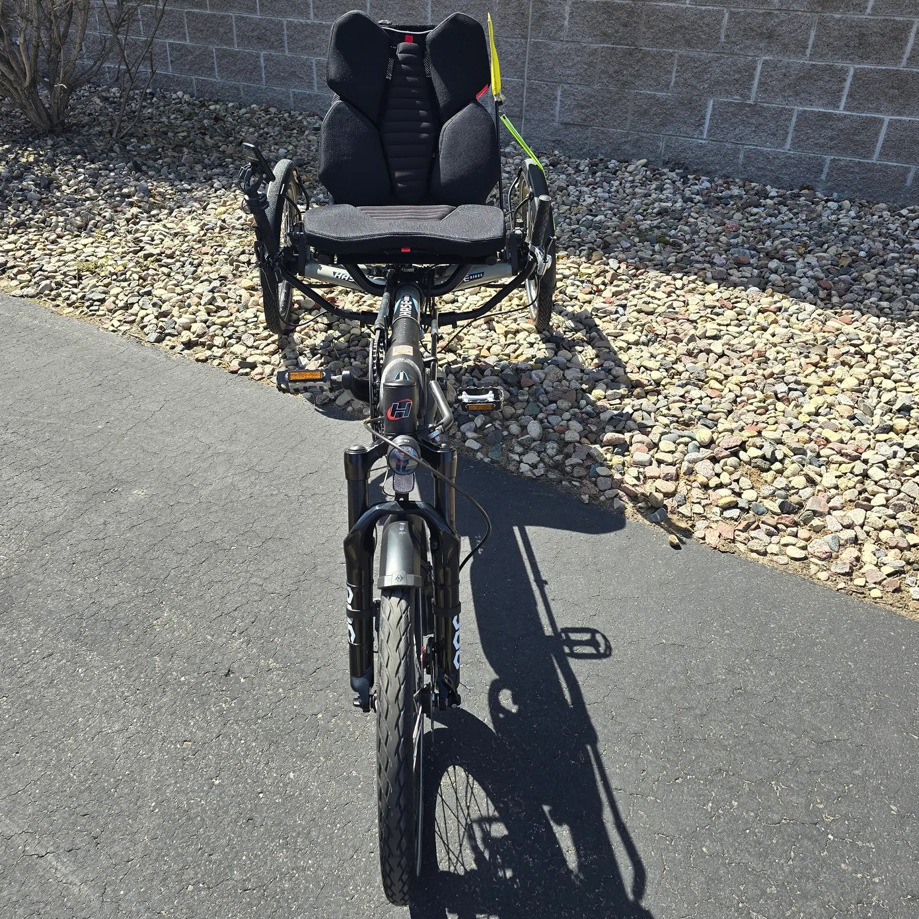 Front view of the Hase Used 2022 Kettwiesel Evo Steps 6100 with 630wh Battery and 2A Charger Recumbent Trike in an outdoor setting.